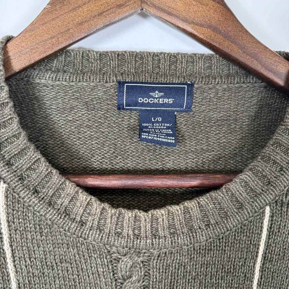 Dockers Sweater Men's Cable Green‎ Crew Neck Sweater Size Large
